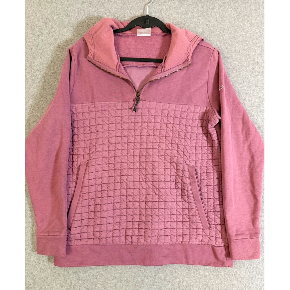 Columbia Hoodie Womens Large Quarter Zip Quilted Pullover Mauve Pink Fleece L